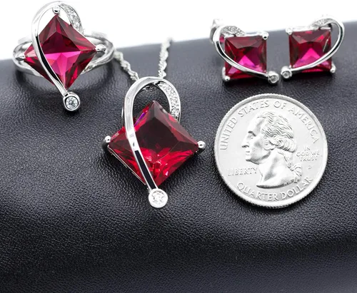 Vista 5 de Uloveido T295 - Juego de collar anillo y aretes con topacio de cristal cuadrado grande