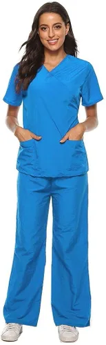 Vista 3 de Conjuntos de ropa quirúrgica para mujer, uniforme de enfermera, camiseta y pantalón deportivo, ropa de trabajo, elástico, de manga corta, cuello
