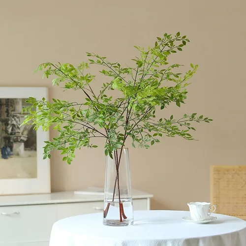 Vista 2 de FQQWEE Tallos de hojas artificiales de bambú de 43.4 pulgadas de largo, racimo de plantas artificiales de Nandina vegetación, ramas de ficus, 1