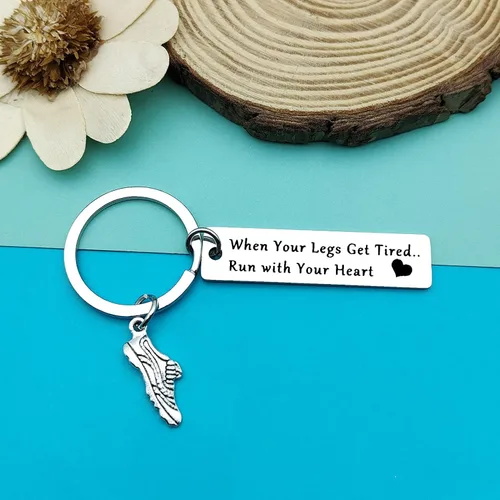 Vista 2 de Regalos para corredores, llavero de corredor de maratón, regalo inspirador para fitness, gimnasio, hombres y mujeres, regalo de entrenamiento