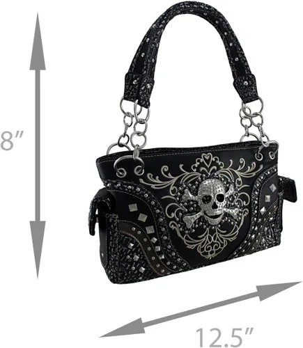 Vista 4 de Bolsa de transporte oculta bordada negra con diamantes de imitación y tachuelas de vinilo
