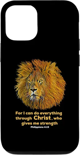 Vista 11 de Funda para iPhone 12 mini Filipenses 4:13 versículo de la Biblia cristiana de regalo de león cristiano