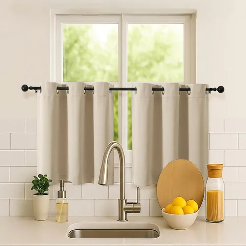 Vista 239 de Simplebrand Juego de 2 paneles de cenefa aguamarina para ventana de cocina de 14 pulgadas de largo, cortinas de oscurecimiento de habitación