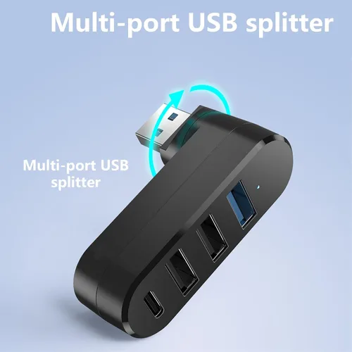 Vista 6 de 4 puertos USB3.0 Hubs 180° Divisor USB giratorio con 3 puertos USB 1 USB C alimentado puerto de datos USB Extensor USB para portátil