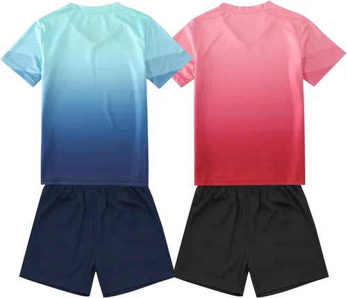 Vista 2 de Paquete de 2 camisetas de fútbol y pantalones cortos para niño, de secado rápido, uniforme de entrenamiento de equipo deportivo