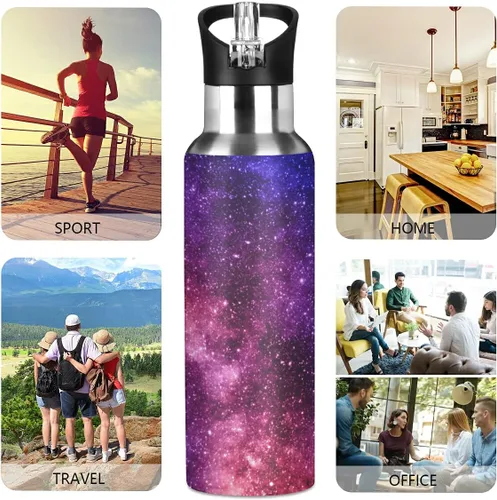 Vista 5 de xigua Botella de agua colorida y hermosa galaxia de acero inoxidable de 20.3 fl oz, a prueba de fugas, adecuada para gimnasio, escuela, niños