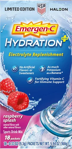 Vista 10 de Emergen-C Hydration+ - Mezcla de bebida deportiva con vitamina C (18 unidades, sabor a frambuesa), reposición de electrolitos, paquetes de polvo
