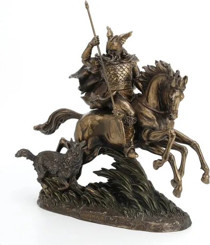 Vista 2 de Veronese Design Odin Riding Sleipnir Escultura seguida por el lobo