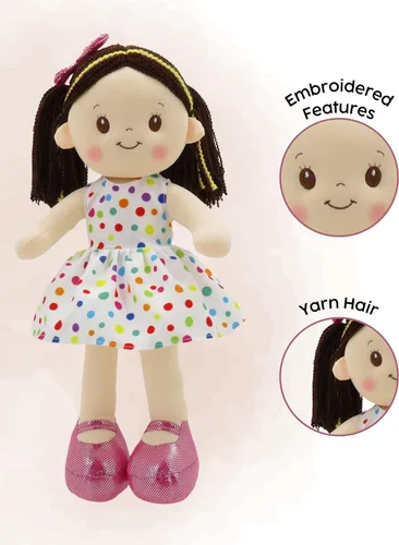 Vista 3 de Linzy Toys - Muñeca de trapo de felpa suave Adalyn de 16 pulgadas con lunares coloridos para niñas – Compañera de abrazo rellena para dormir