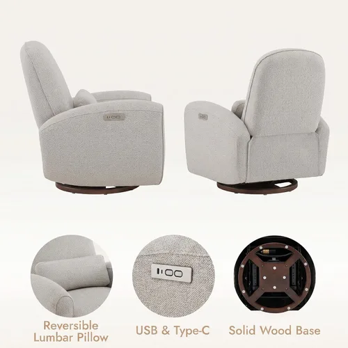 Vista 8 de CHITA Power Nursery - Silla reclinable giratoria con almohada, color gris