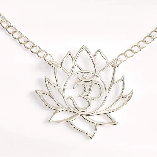 Vista 3 de Happy Kisses - Collar con colgante de flor de loto para yoga, con símbolo de OM, con tarjeta de mensaje, chapado en plata