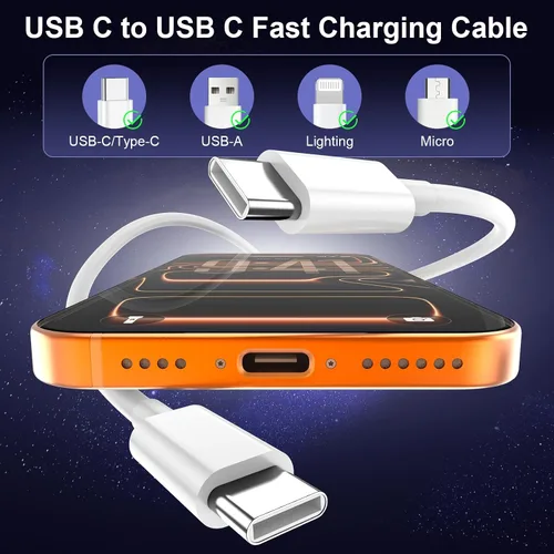 Vista 8 de Cable USB C a USB C, paquete de 3 [3 pies+6 pies + 10 pies] Cable de carga Carga flexible para cama, escritorio, automóvil y viajes, compatible