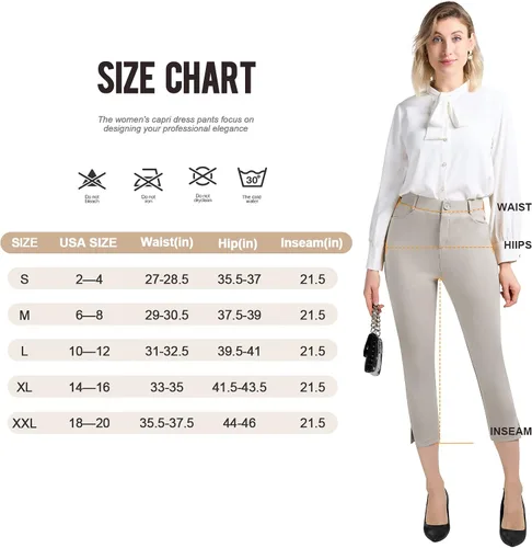 Vista 6 de PUWEER Capri Pants for Women Dressy Business Casual Stretchy Slim Straight Womens Dress Pants with Pockets