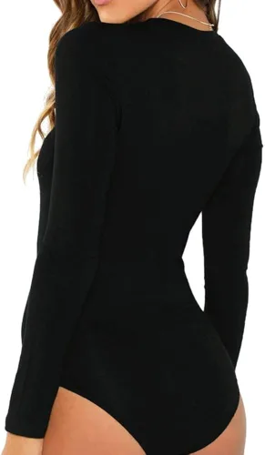 Vista 6 de Allchic Body de manga larga para mujer cuello redondo overol sexy