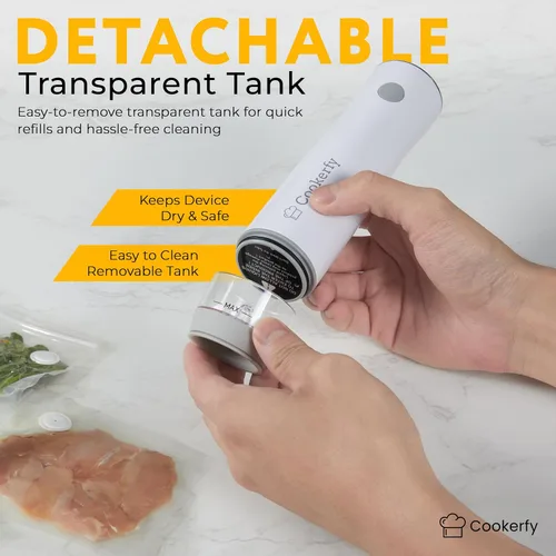 Vista 6 de Máquina selladora al vacío de alimentos con pantalla digital y tanque visible, sellador al vacío compacto de mano de flujo de aire de 8 litros