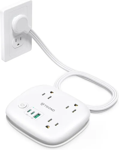 Vista 8 de TROND Cable de extensión corto – Regleta de alimentación de enchufe plano con 3 salidas de CA y 2 puertos USB C y 1 USB A, regleta de alimentación