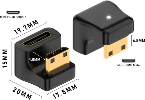 Vista 6 de Duttek Adaptador Mini HDMI de 180 grados 8K @60Hz, 48Gbps, en forma de U, adaptador extensor en ángulo mini HDMI en ángulo macho a hembra, luz LED
