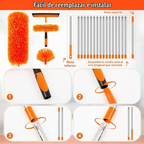 Vista 3 de Kit de plumero de alto alcance de 30 pies con poste de extensión de 2 a 24 Naranja