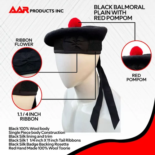 Vista 3 de AAR Gorros Glengarry Balmoral Kilt Scottish para hombre en dados y lisos 100% lana Piper 52-62