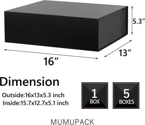 Vista 2 de Caja de regalo negra de 16 x 13 x 5.3 pulgadas, caja de regalo para padrinos de boda con tapa magnética, cajas de regalo grandes para Pascua, día