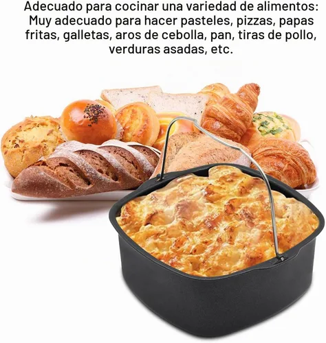 Vista 6 de Molde para freidora de aire de 6.89 pulgadas, sartén antiadherente para tartas, freidora de aire, para pasteles, pizza, hornear pan, bandeja