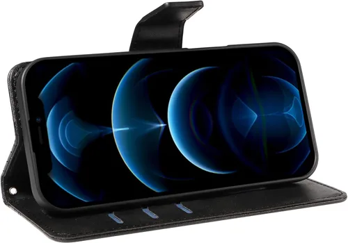Vista 3 de Funda tipo cartera compatible con Sony Xperia 1 IV Flip Stand Card Slot Phone Case Magnetic Clasp Lanyard Black