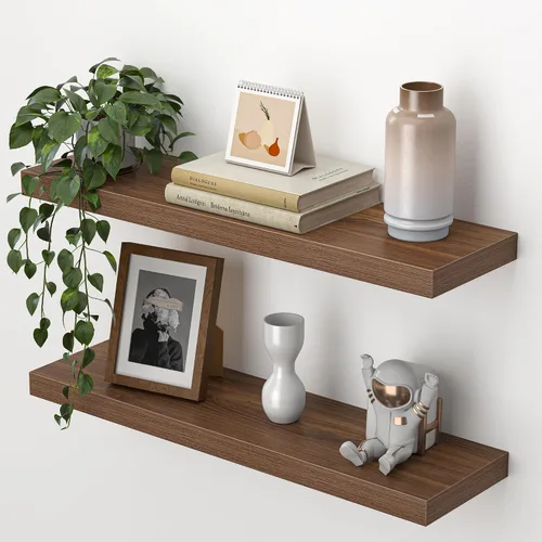 Vista 28 de Heimlove Estantes flotantes para pared, estante de 16 pulgadas para baño pequeño, almacenamiento montado y exhibición, estantes de madera para Negro