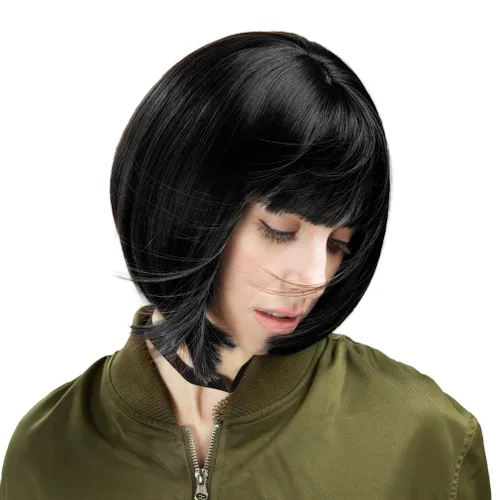 Vista 8 de REECHO peluca corta con flequillo, de cabello sintético, para cosplay, para mujeres