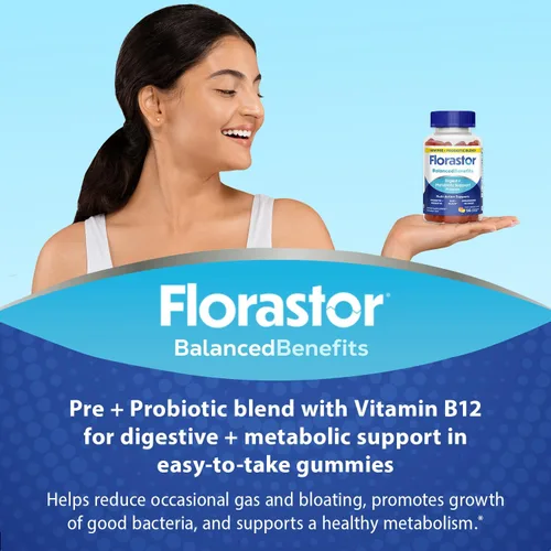 Vista 3 de Florastor - Gomitas prebióticas y probióticas con vitamina B12, 56 gomitas