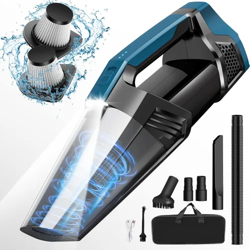 Vista 7 de Blestan Aspiradora de mano portátil inalámbrica con luz LED, succión de alta potencia, 3 en 1, aspiradora de mano ligera y recargable, aspiradora