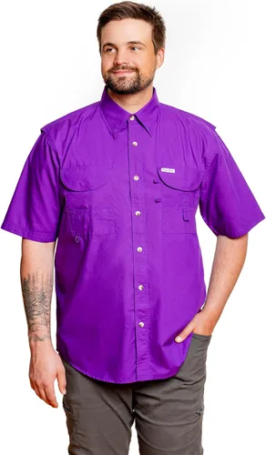 Vista 2 de Camisa de manga corta con botones de pesca para hombre, transpirable, para exteriores, casual, ligera