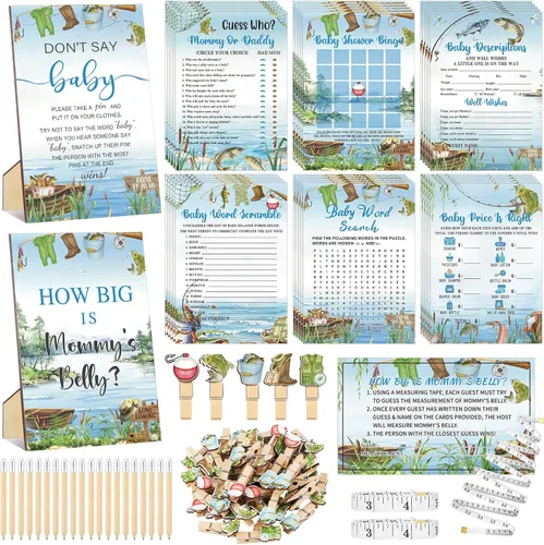 Vista 21 de Funnymoom Set de 426 piezas de juegos de baby shower de Halloween, 8 juegos, incluye bingo de baby shower, el precio correcto, adivina quién