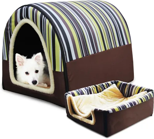 Vista 32 de Cama para gato o cama para perro, 2 formas de uso, casa de mascotas para interior con alfombra esponjosa, cubierta extraíble y lavable, fondo Grúas