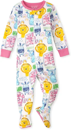 Vista 3 de The Children's Place Pijama de una pieza con pies y cremallera frontal 100% algodón para niñas pequeñas