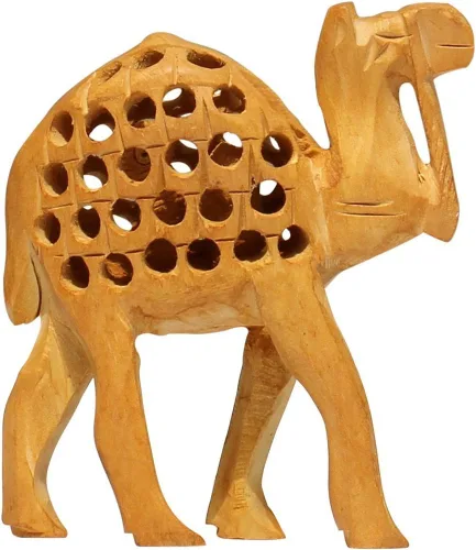 Vista 3 de Rastogi Handicrafts Estatua decorativa de animal en miniatura hecha de un solo bloque de madera - **Buena suerte** Regalos para hombres y mujeres