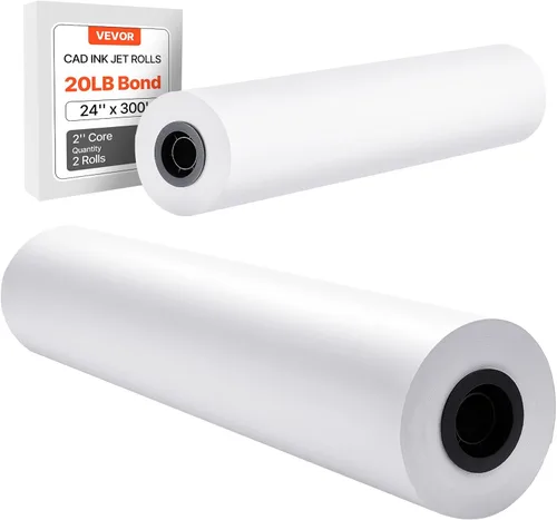 Vista 12 de VEVOR Papel de formato ancho, rollo de plotter de 24 pulgadas x 150 pies, 2 rollos de papel bond CAD con núcleo de 2 pulgadas, rollos de papel bond