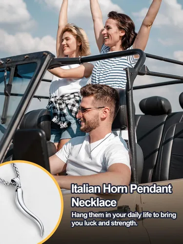 Vista 6 de U7 Italian Horn Necklaces,Stainless SteelBlack18K Gold Plated Talisman Horn Pendant, Italy Amulet Charm Necklaces Protection Jewelry for Men Women