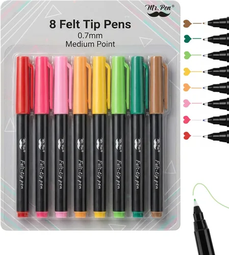 Vista 13 de Mr. Pen - Bolígrafos de punta de fieltro, paquete de 8, 0.028 in, colores surtidos, secado rápido, bolígrafos de punta de fieltro fina para artes