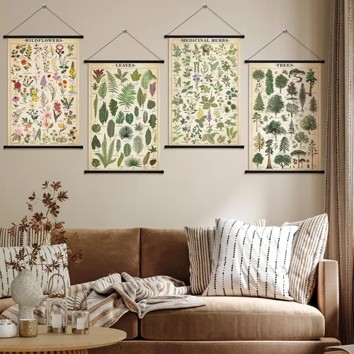 Vista 2 de Lewtemi Póster vintage de 4 piezas de arte de pared botánico de la naturaleza, flores silvestres, hojas, hierbas medicinales, árboles, póster
