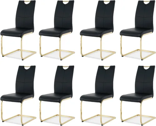 Vista 32 de Juego de sillas de comedor modernas (2 unidades) de piel sintética PU con respaldo alto tapizadas con patas doradas de metal para cocina y comedor
