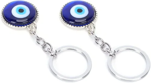 Vista 3 de Yosoo Health Gear - Llaveros contra el mal de ojo, 2 llaveros de mal de ojo, amuleto de esmalte de color aleación, llavero de cristal colgante azul