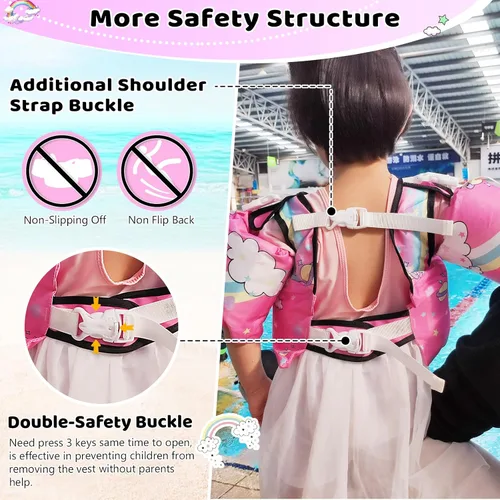 Vista 4 de Vvinca Chaleco de natación separable para niños pequeños de 22 a 66 libras (1 a 6 años) Flotador de piscina 3 en 1 y bandas de brazo para niños
