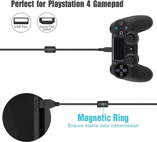 Vista 6 de 6amLifestyle Cable de carga para controlador PS4 de 10 pies carga y reproducción micro USB extra largo para Playstaion 4 Xbox One controladores