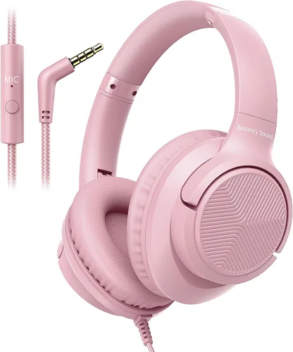 Vista 11 de Botesty Sound Auriculares con cable con micrófono, plegables sobre la oreja de 0.138 in con cable con cable de nailon sin enredos de 4.9 pies