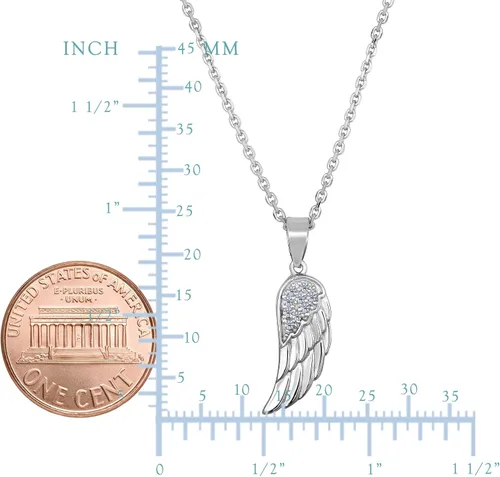 Vista 2 de Collar de plata de ley con colgante de ala de ángel de circonita cúbica, 18 pulgadas, Metal