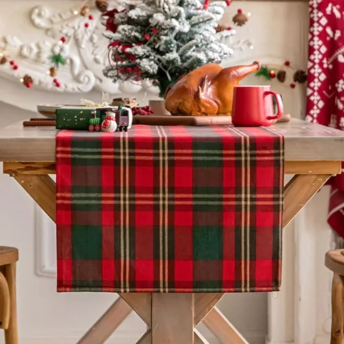 Vista 17 de Camino de mesa de Navidad a cuadros beige, caminos de mesa de vacaciones de invierno de 72 pulgadas de largo, decoraciones de Navidad para Cuadros