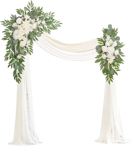 Vista 16 de Kit de flores artificiales de arco de boda Muhanjia (paquete de 4), 2 piezas de arco de flores artificiales, 2 piezas de cortinas de gasa