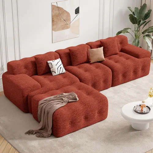Vista 11 de Sofás modernos sin hueso de 143 pulgadas para sala de estar, sofá nube en forma de U, juego de sofá modular convertible de chenilla, no requiere