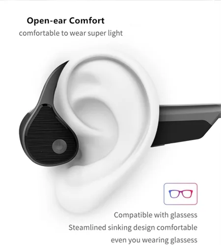 Vista 4 de Sainellor Auriculares de conducción ósea, auriculares inalámbricos Bluetooth de oreja abierta, IP68 impermeables, micrófono integrado con luz