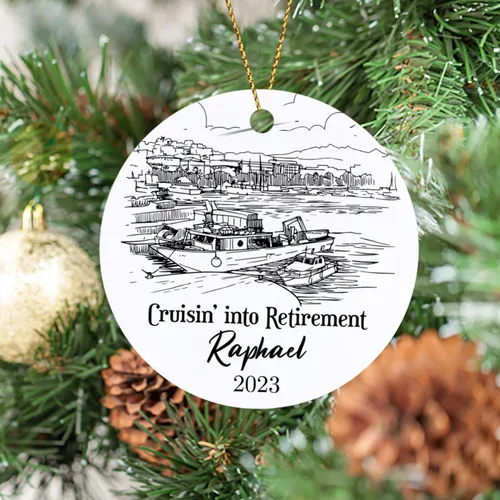 Vista 3 de Adorno personalizado de capitán de barco para hombres y mujeres, adorno de capitán de Navidad 2024, texto personalizado y nombre del año, recuerdos